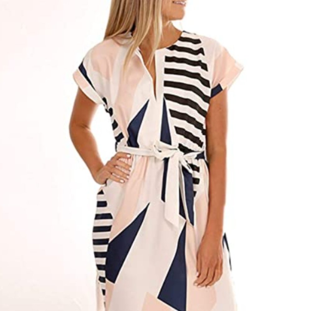 V-Neck Geometric Print Dress